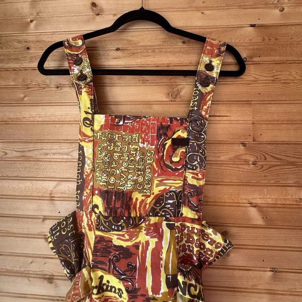VTG 70s 80s Apron Put-Ons Perkins Restaurant Server Pinafore Large Fit n Flare